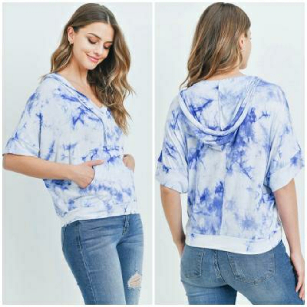 On Trend Tie Dye Short Sleeves Hooded Top